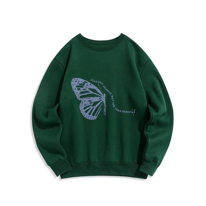 Christianartworkshop Jahreszeitenwechsel Herr bleibt Schmetterlingsmotiv Fleecegefüttertes Polyester-Sweatshirt - Grün - 2XL - image 4