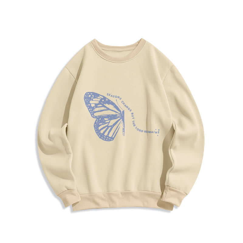 Christianartworkshop Jahreszeitenwechsel Herr bleibt Schmetterlingsmotiv Fleecegefüttertes Polyester-Sweatshirt - Beige - 2XL - image 2
