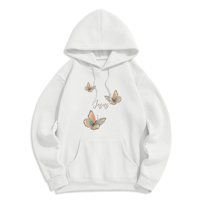 Christianartworkshop Gentle Style Butterfly Whisper of Jesus Fleece-gefütterter Polyester-Kapuzenpullover - Weiß - 2XL - image 3