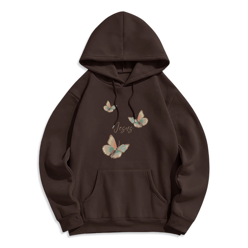 Christianartworkshop Gentle Style Butterfly Whisper of Jesus Fleece-gefütterter Polyester-Kapuzenpullover - Braun - 2XL - image 8
