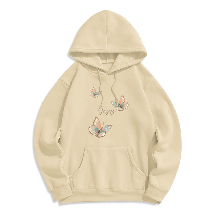 Christianartworkshop Gentle Style Butterfly Whisper of Jesus Fleece-gefütterter Polyester-Kapuzenpullover - Beige - 2XL - image 4