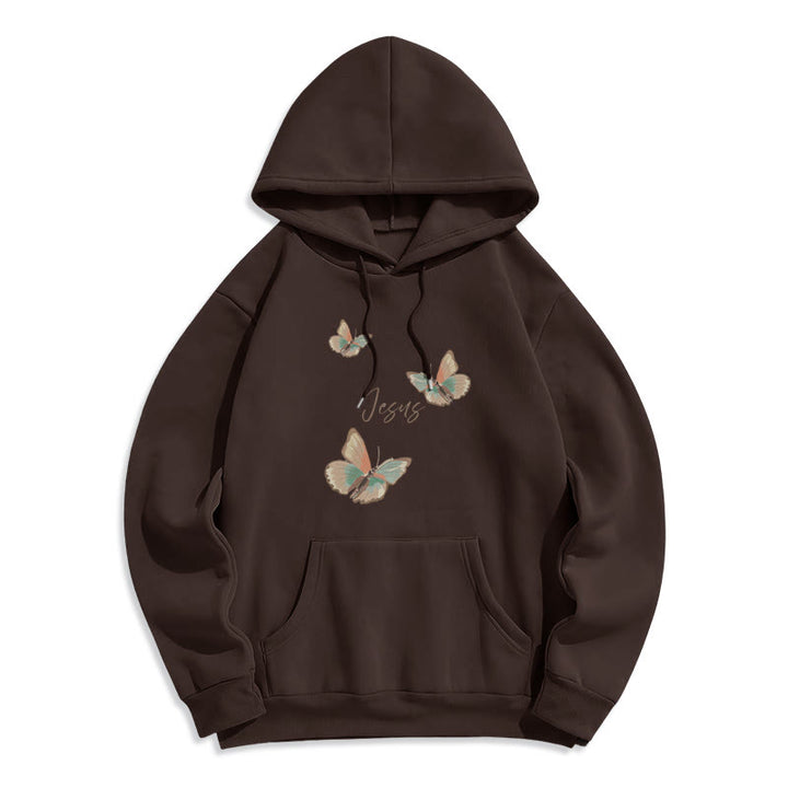 Christianartworkshop Gentle Style Butterfly Whisper of Jesus Fleece-gefütterter Polyester-Kapuzenpullover - Braun - 2XL - image 7