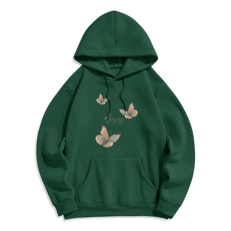 Christianartworkshop Gentle Style Butterfly Whisper of Jesus Fleece-gefütterter Polyester-Kapuzenpullover - Grün - 2XL - image 9