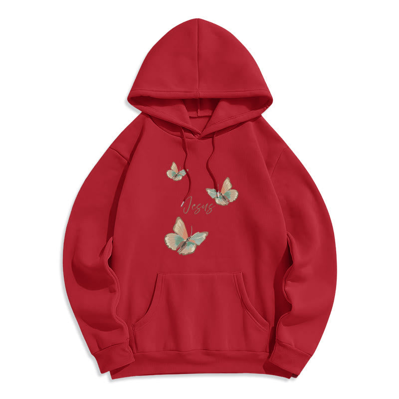 Christianartworkshop Gentle Style Butterfly Whisper of Jesus Fleece-gefütterter Polyester-Kapuzenpullover - Rot - 2XL - image 6