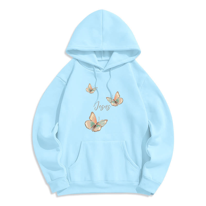 Christianartworkshop Gentle Style Butterfly Whisper of Jesus Fleece-gefütterter Polyester-Kapuzenpullover - Blau - 2XL - image 1