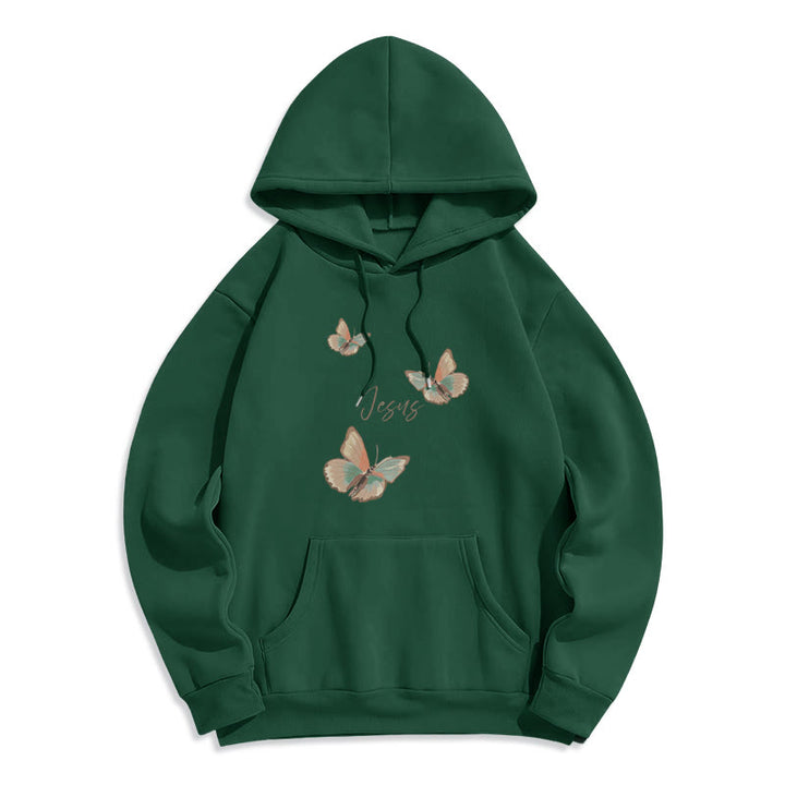 Christianartworkshop Gentle Style Butterfly Whisper of Jesus Fleece-gefütterter Polyester-Kapuzenpullover - Grün - 2XL - image 8