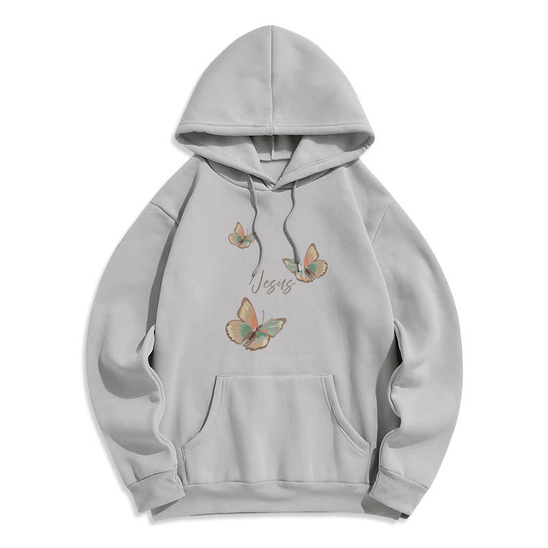 Christianartworkshop Gentle Style Butterfly Whisper of Jesus Fleece-gefütterter Polyester-Kapuzenpullover - Grau - 2XL - image 4
