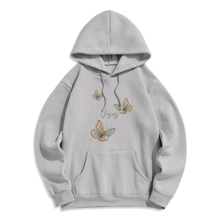 Christianartworkshop Gentle Style Butterfly Whisper of Jesus Fleece-gefütterter Polyester-Kapuzenpullover - Grau - 2XL - image 4