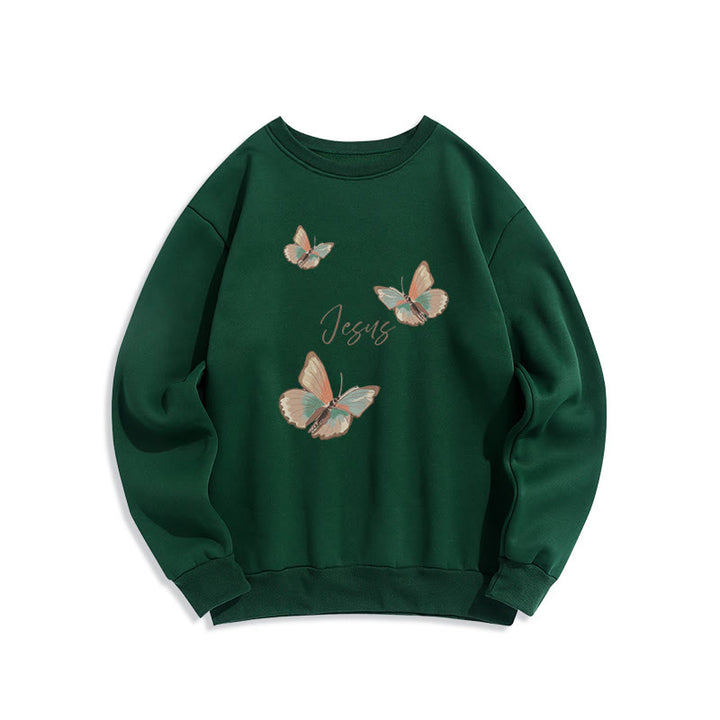 Christianartworkshop Gentle Style Butterfly Whisper of Jesus Fleece-gefüttertes Polyester-Sweatshirt - Grün - 2XL - image 6