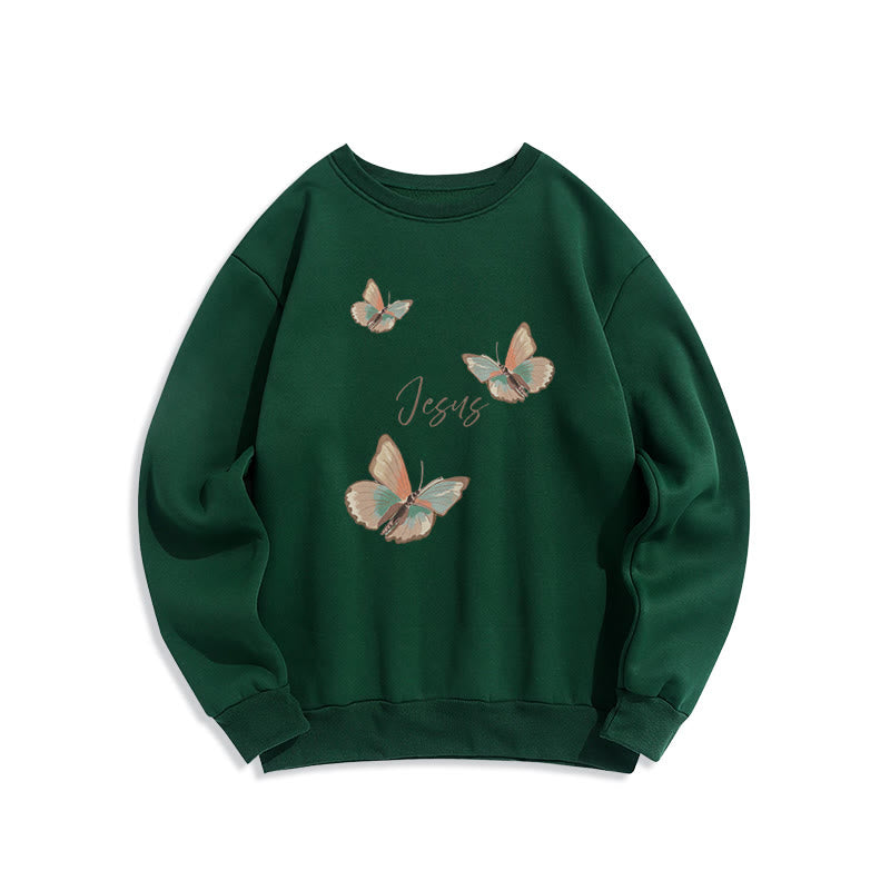 Christianartworkshop Gentle Style Butterfly Whisper of Jesus Fleece-gefüttertes Polyester-Sweatshirt - Grün - 2XL - image 5