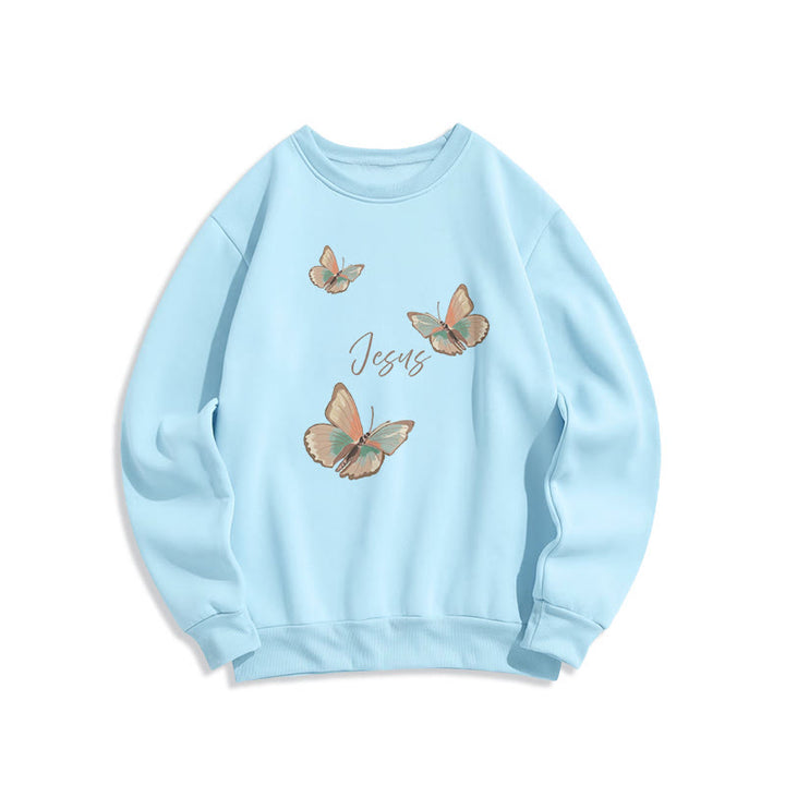 Christianartworkshop Gentle Style Butterfly Whisper of Jesus Fleece-gefüttertes Polyester-Sweatshirt - Blau - 2XL - image 0