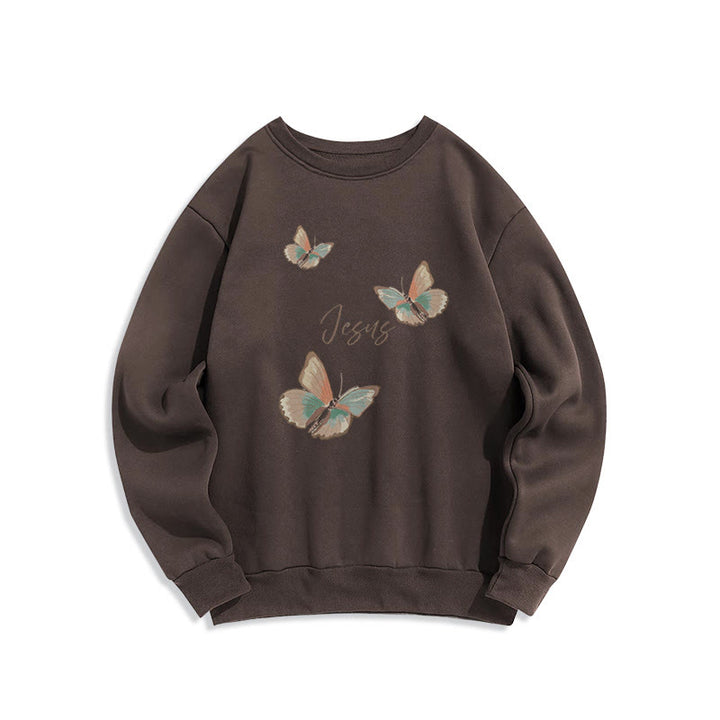 Christianartworkshop Gentle Style Butterfly Whisper of Jesus Fleece-gefüttertes Polyester-Sweatshirt - Braun - 2XL - image 4
