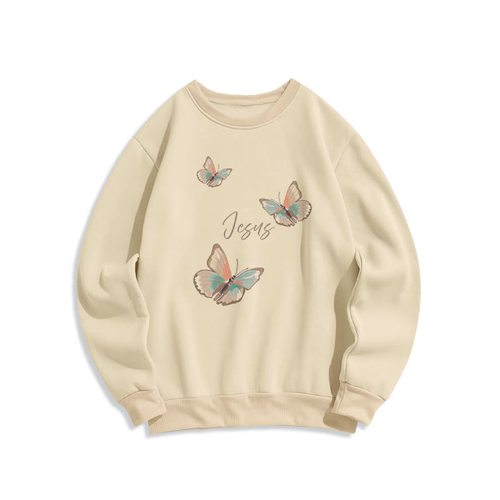 Christianartworkshop Gentle Style Butterfly Whisper of Jesus Fleece-gefüttertes Polyester-Sweatshirt - Beige - 2XL - image 3