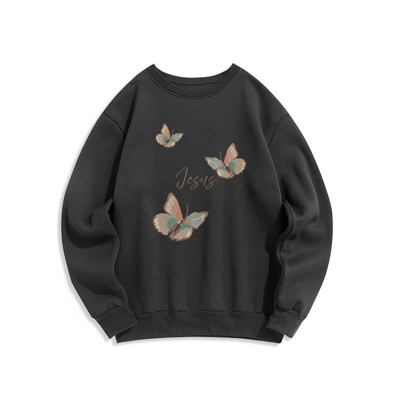 Christianartworkshop Gentle Style Butterfly Whisper of Jesus Fleece-gefüttertes Polyester-Sweatshirt - Schwarz - 2XL - image 6
