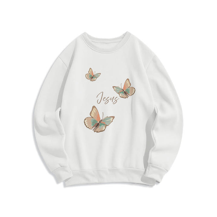 Christianartworkshop Gentle Style Butterfly Whisper of Jesus Fleece-gefüttertes Polyester-Sweatshirt - Weiß - 2XL - image 2