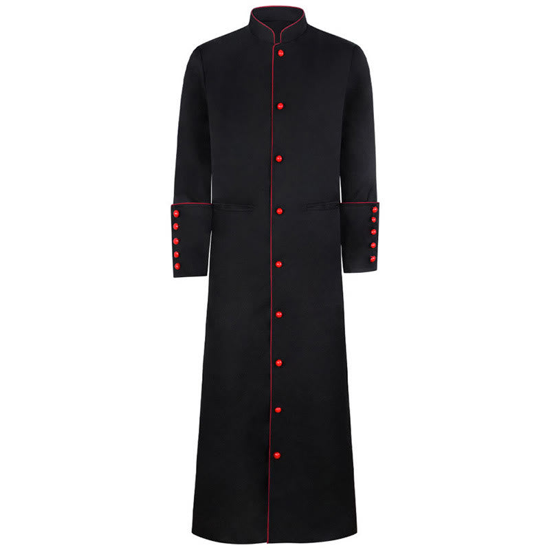 Christianartworkshop Klassische, mehrfarbige Priesterrobe mit Kontrastbesatz und mittelalterlicher Eleganz - Schwarz mit rotem Rand - 3XL - image 11