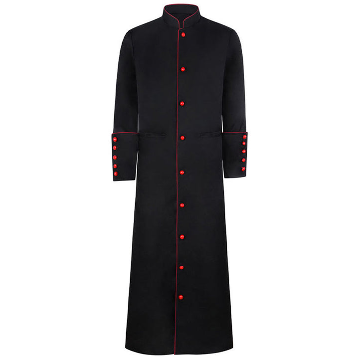 Christianartworkshop Klassische, mehrfarbige Priesterrobe mit Kontrastbesatz und mittelalterlicher Eleganz - Schwarz mit rotem Rand - 3XL - image 11
