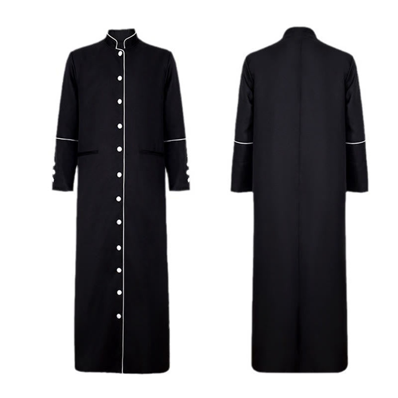 Christianartworkshop Klassische, mehrfarbige Priesterrobe mit Kontrastbesatz und mittelalterlicher Eleganz - Schwarz mit weißem Rand - 3XL - image 8