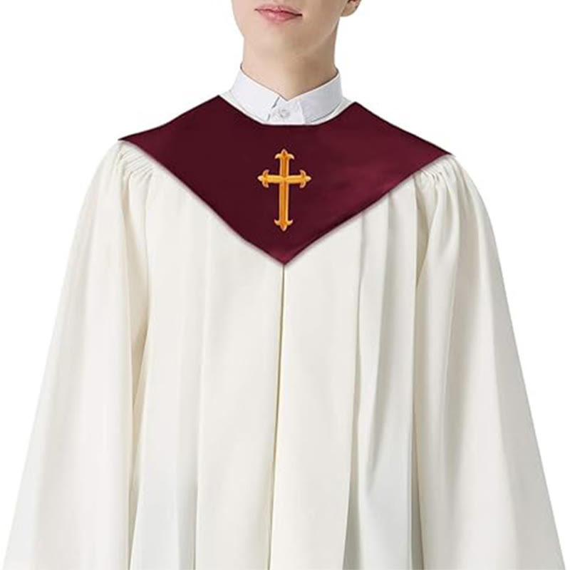 Christianartworkshop Zeremonielle Geistliche Robe mit weinroter Stola und gesticktem Kreuz - image 3