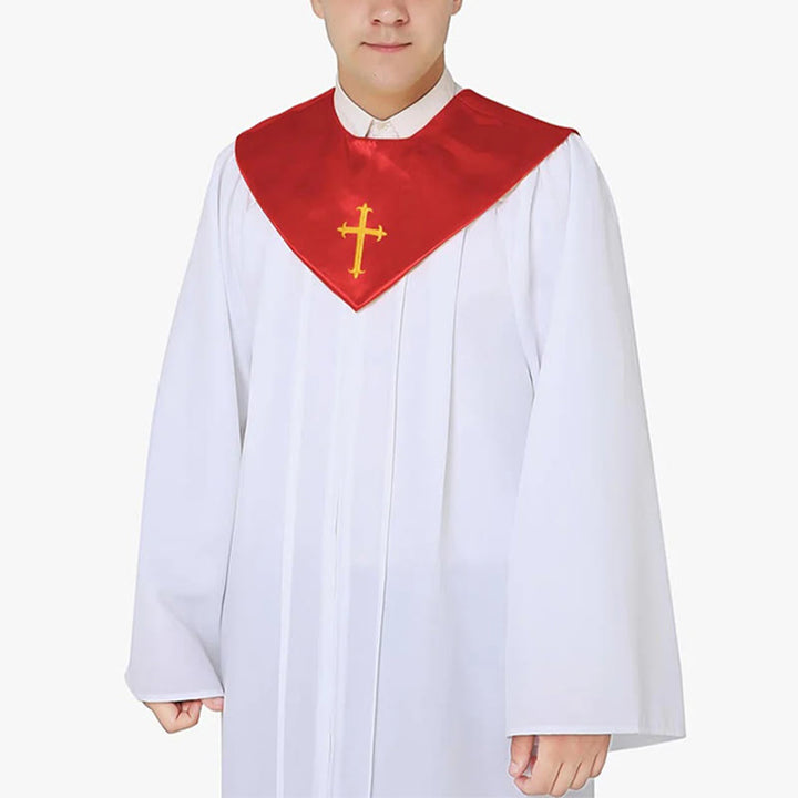 Christianartworkshop Zeremonielle Geistliche Robe mit weinroter Stola und gesticktem Kreuz - Rot - 3XL - image 9