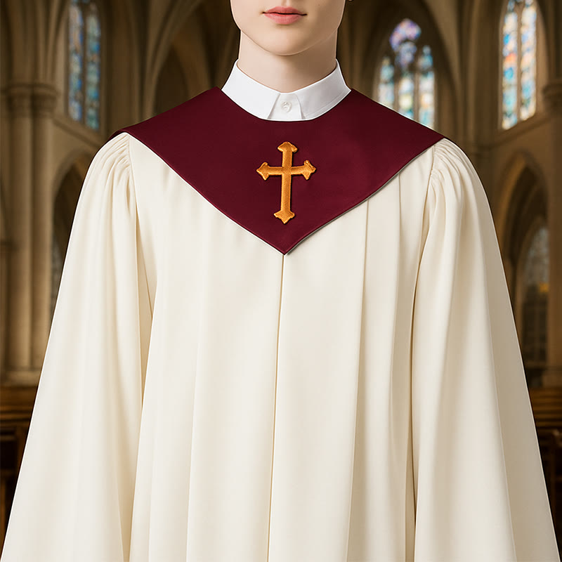 Christianartworkshop Zeremonielle Geistliche Robe mit weinroter Stola und gesticktem Kreuz - Wein - 3XL - image 1