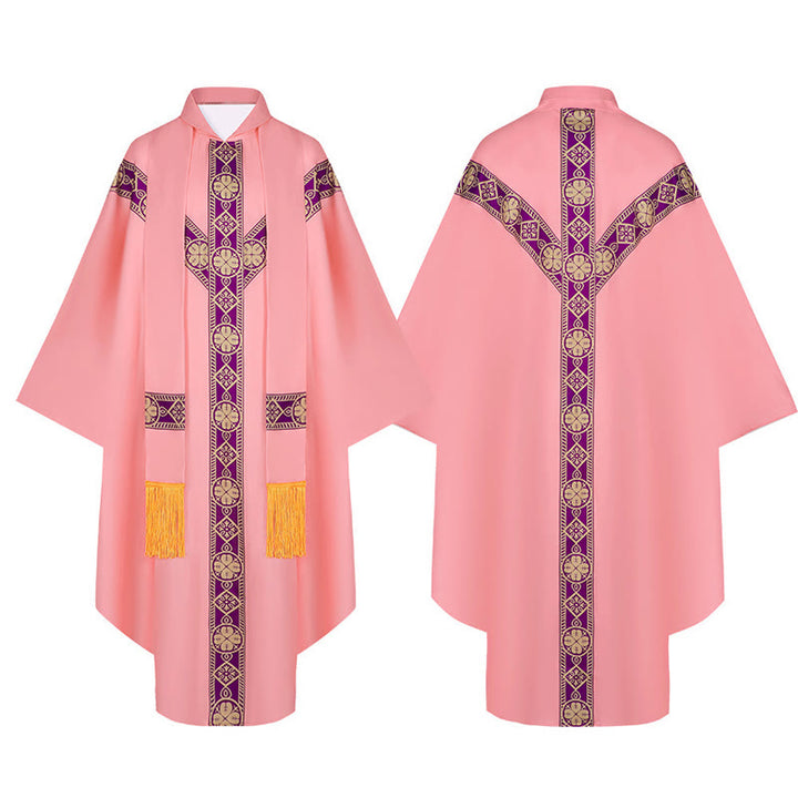 Christianartworkshop Mittelalterlicher Umhang, Geistlichenrobe mit goldenen religiösen Mustern - Rosa - 3XL - image 14