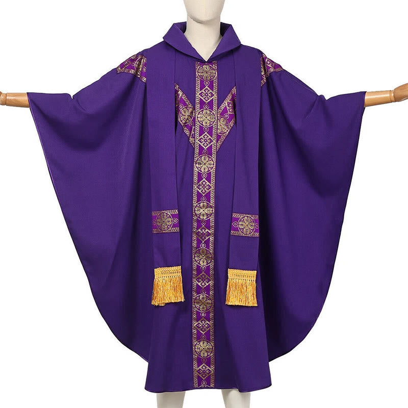 Mittelalterlicher Priestermantel von Christianartworkshop mit goldenen religiösen Mustern - Lila - Einheitsgröße (Länge 130 cm) - image 10