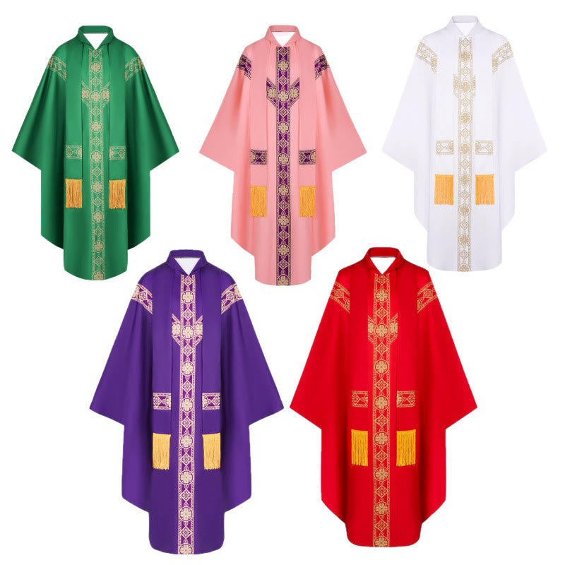 Christianartworkshop Mittelalterlicher Umhang, Geistlichenrobe mit goldenen religiösen Mustern - image 3