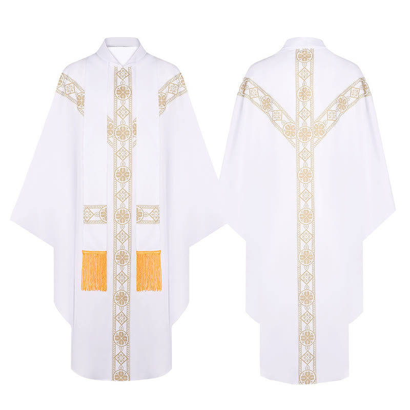 Christianartworkshop Mittelalterlicher Umhang, Geistlichenrobe mit goldenen religiösen Mustern - Weiß - 3XL - image 9