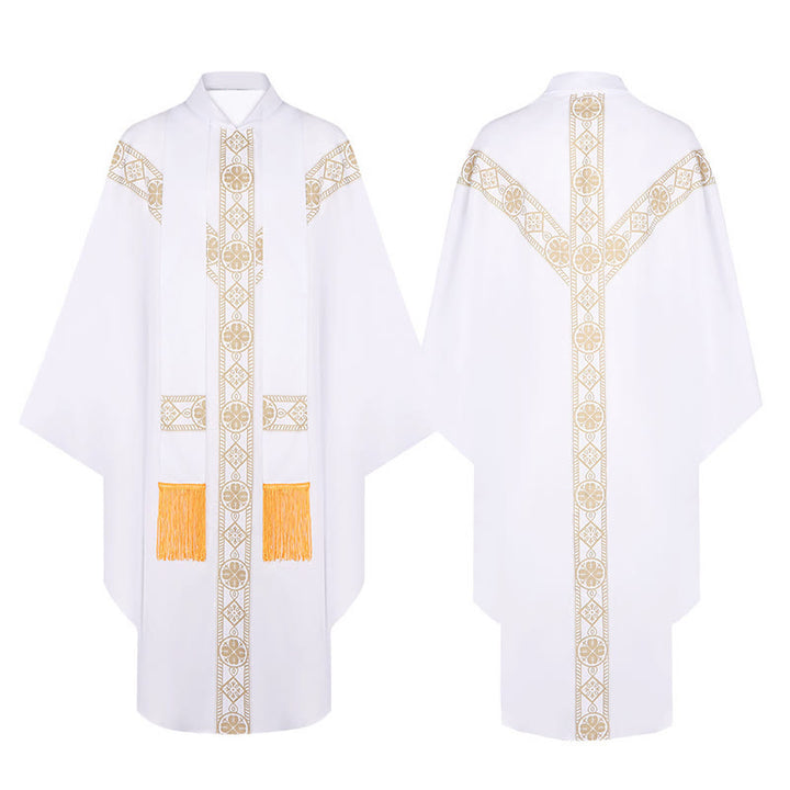 Christianartworkshop Mittelalterlicher Umhang, Geistlichenrobe mit goldenen religiösen Mustern - Weiß - 3XL - image 9