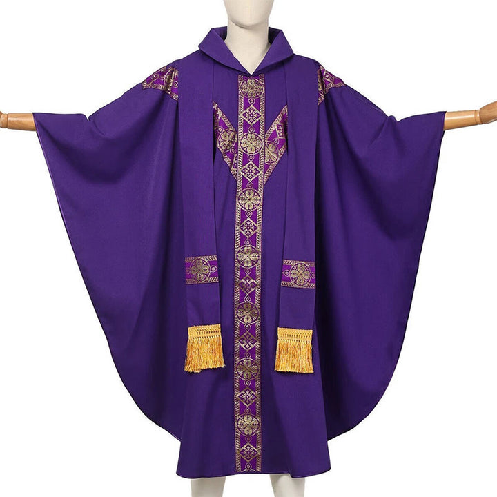 Christianartworkshop Mittelalterlicher Umhang, Geistlichenrobe mit goldenen religiösen Mustern - Lila - 3XL - image 12