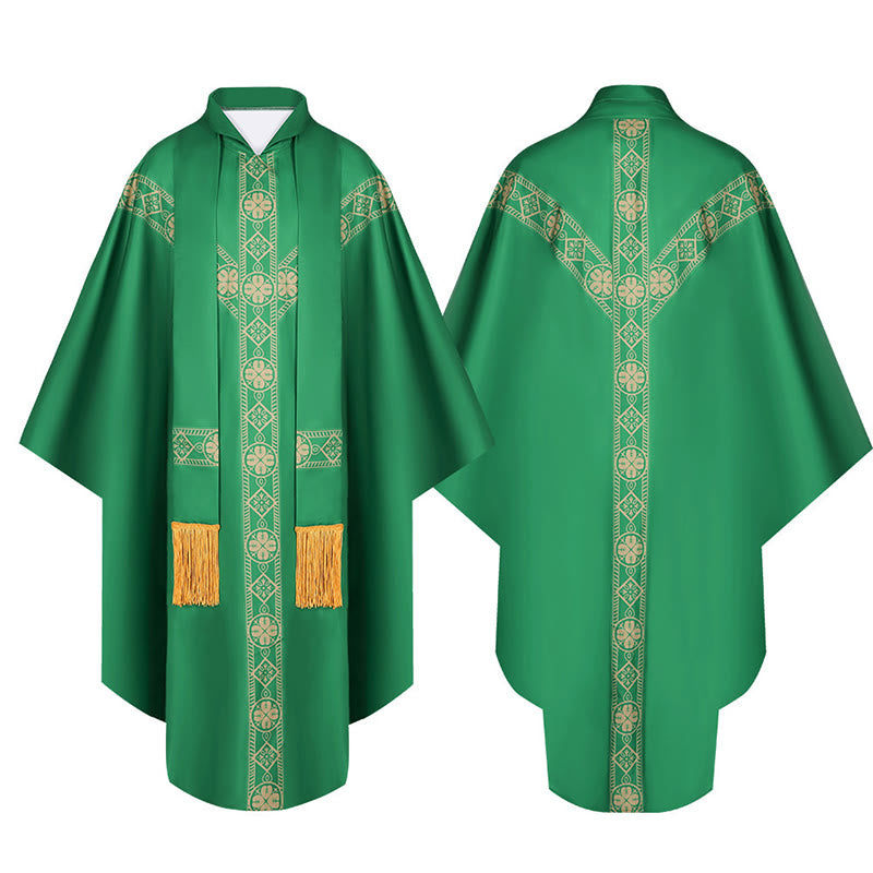 Christianartworkshop Mittelalterlicher Umhang, Geistlichenrobe mit goldenen religiösen Mustern - Grün - 3XL - image 6