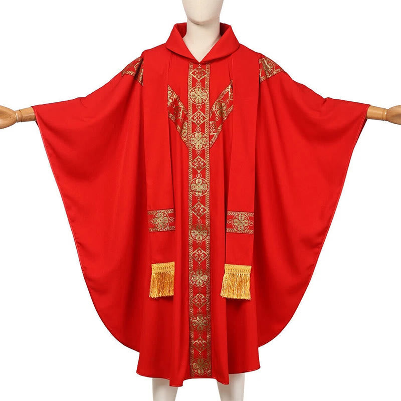 Christianartworkshop Mittelalterlicher Umhang, Geistlichenrobe mit goldenen religiösen Mustern - image 3