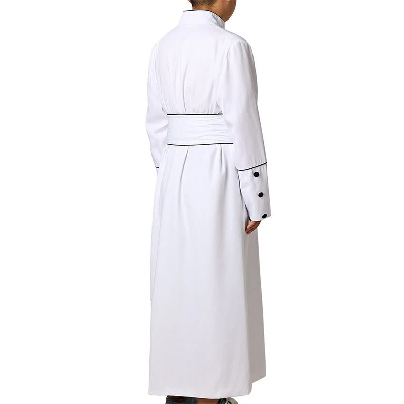Christianartworkshop Zeremonielle schwarz-weiße Priesterrobe mit Stehkragen, Gürtel und Kreuzmotiven - image 9