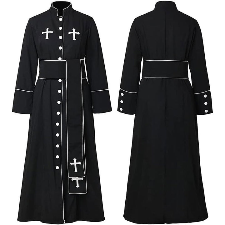 Christianartworkshop Zeremonielle schwarz-weiße Priesterrobe mit Stehkragen, Gürtel und Kreuzmotiven - Schwarz - 3XL - image 10
