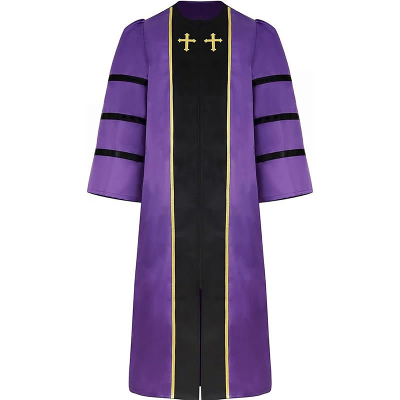 Christianartworkshop Verzierte violette Geistliche Robe mit goldenem Kreuz und gestreiftem Stil - image 3