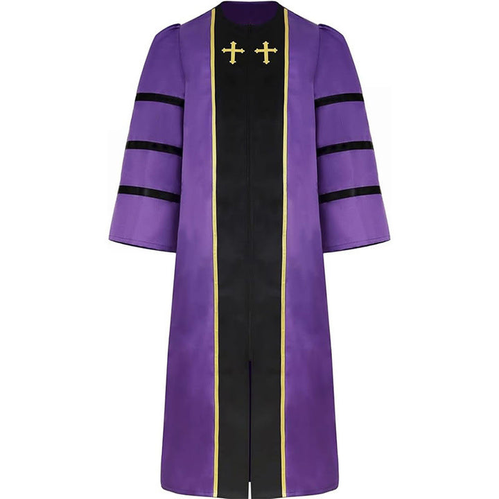 Christianartworkshop Verzierte violette Geistliche Robe mit goldenem Kreuz und gestreiftem Stil - image 3