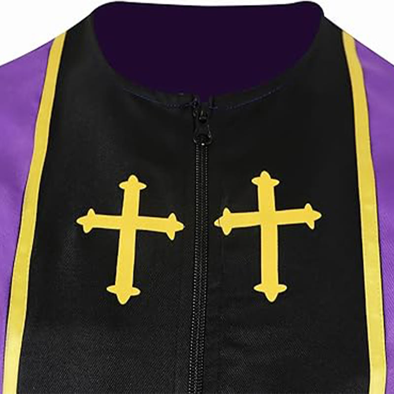 Christianartworkshop Verzierte violette Geistliche Robe mit goldenem Kreuz und gestreiftem Stil - image 5