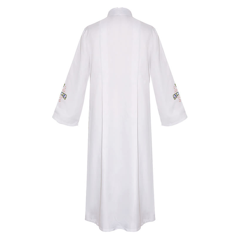 Christianartworkshop Traditionelle weiße Priesterrobe mit hohem Kragen und verziertem buntem Kreuz - image 5