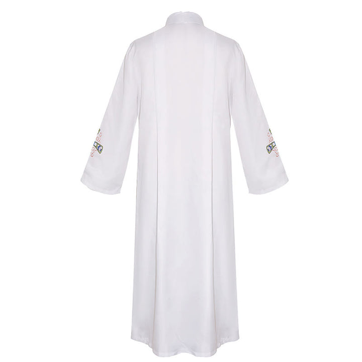 Christianartworkshop Traditionelle weiße Priesterrobe mit hohem Kragen und verziertem buntem Kreuz - image 5