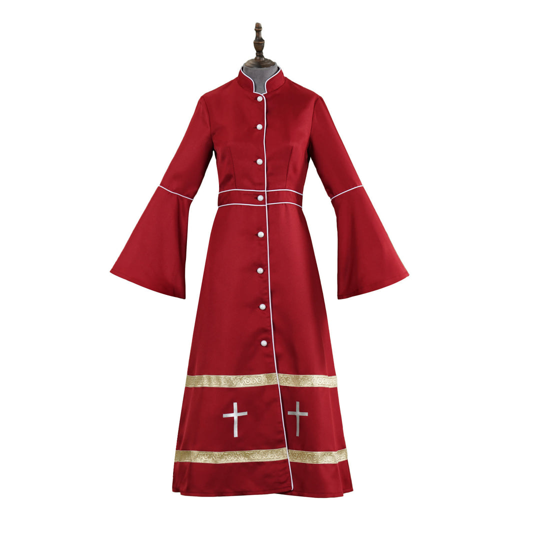 Christianartworkshop Mehrfarbige Priesterrobe mit ausgestellten Ärmeln, Kreuzmotiven und ritueller Ästhetik - Rot - 3XL - image 3