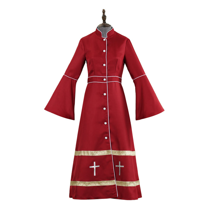 Christianartworkshop Mehrfarbige Priesterrobe mit ausgestellten Ärmeln, Kreuzmotiven und ritueller Ästhetik - Rot - 3XL - image 3