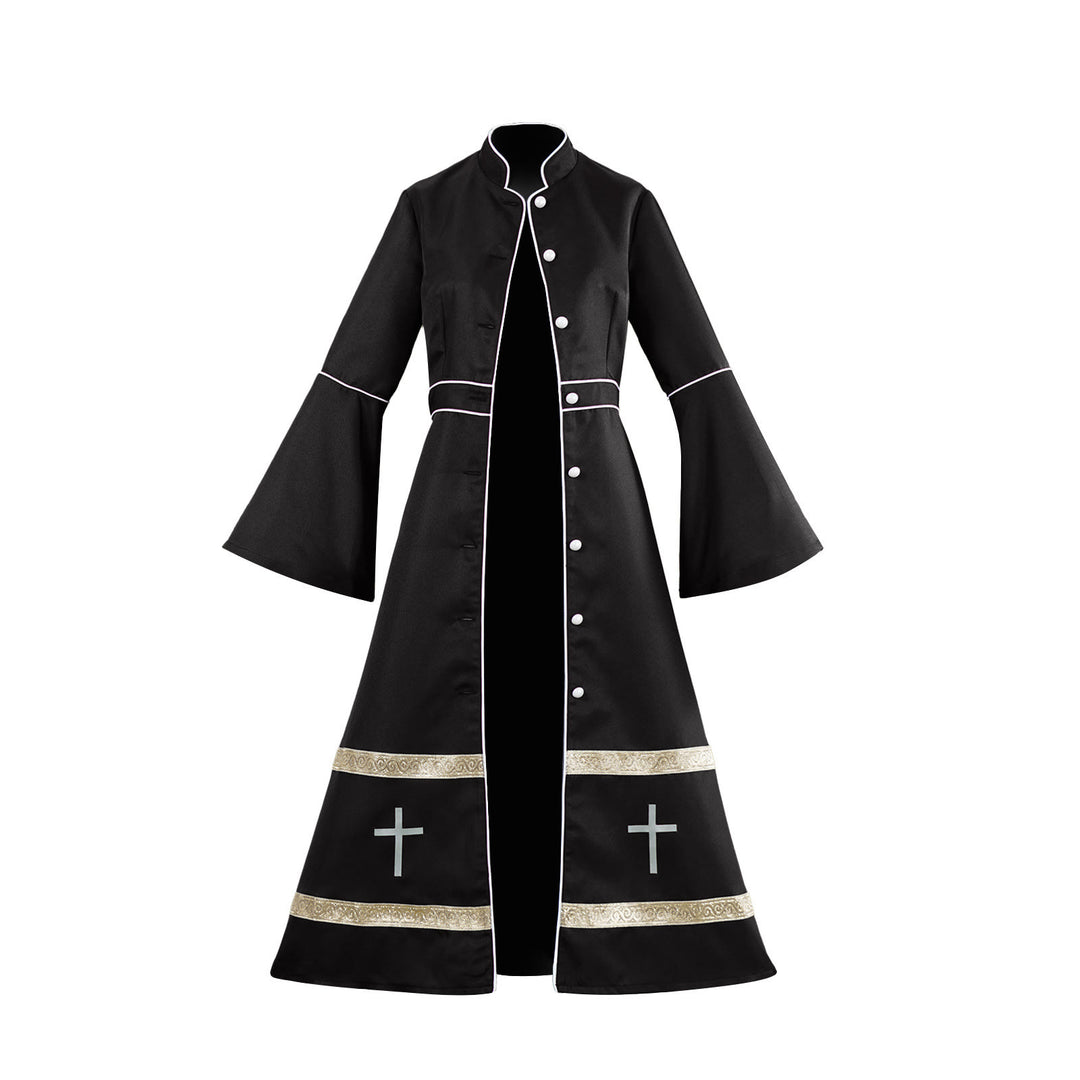 Christianartworkshop Mehrfarbige Priesterrobe mit ausgestellten Ärmeln, Kreuzmotiven und ritueller Ästhetik - Schwarz - 3XL - image 13