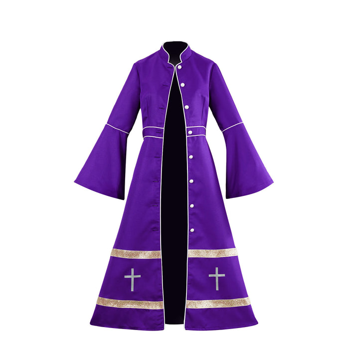 Christianartworkshop Mehrfarbige Priesterrobe mit ausgestellten Ärmeln, Kreuzmotiven und ritueller Ästhetik - Lila - 3XL - image 10