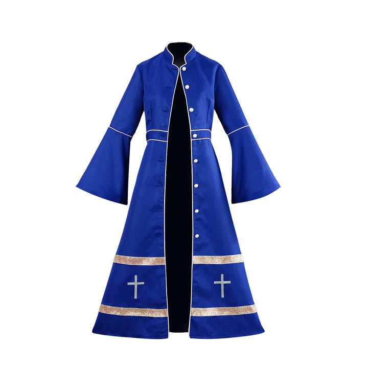 Christianartworkshop Mehrfarbige Priesterrobe mit ausgestellten Ärmeln, Kreuzmotiven und ritueller Ästhetik - Blau - 3XL - image 11
