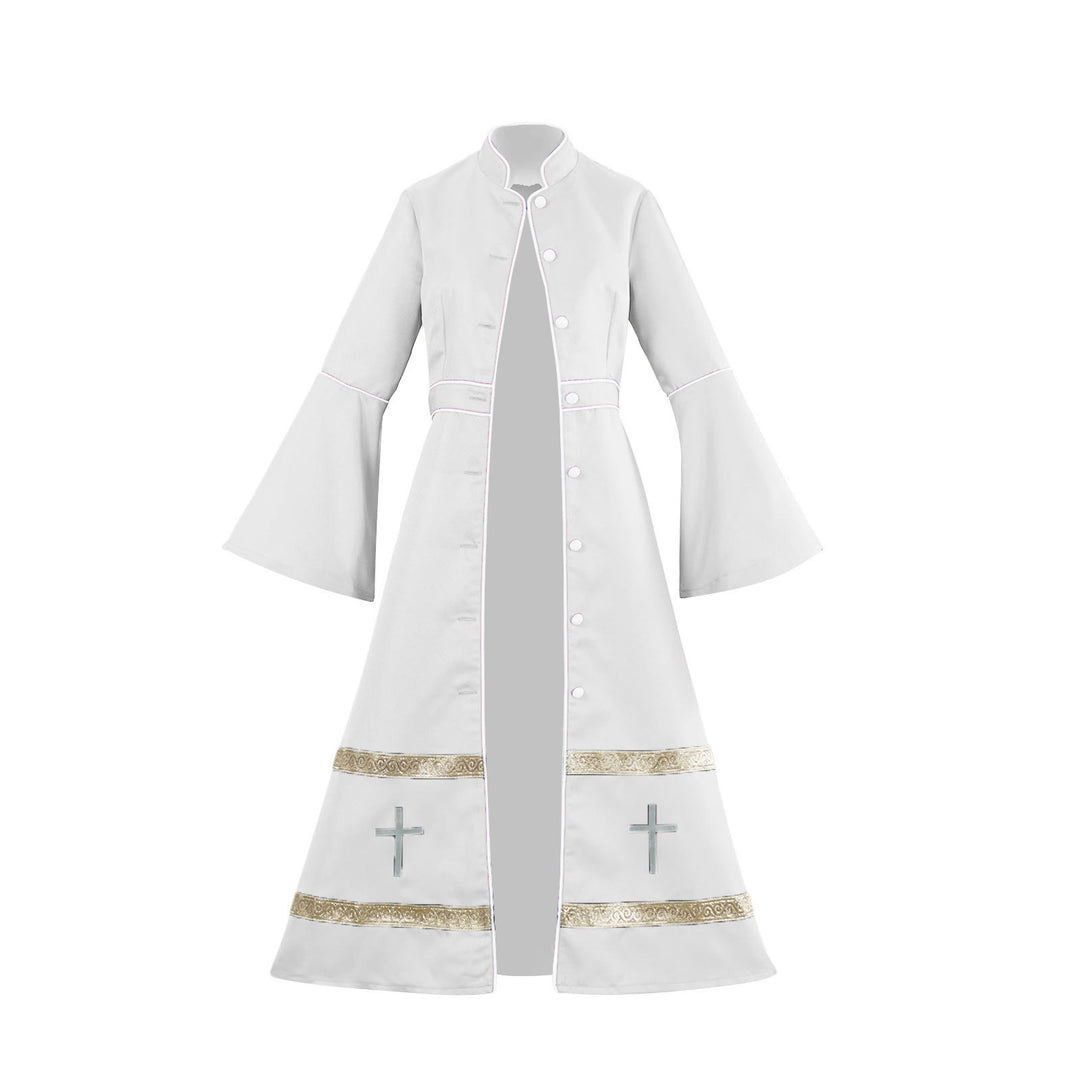 Christianartworkshop Mehrfarbige Priesterrobe mit ausgestellten Ärmeln, Kreuzmotiven und ritueller Ästhetik - Weiß - 3XL - image 12