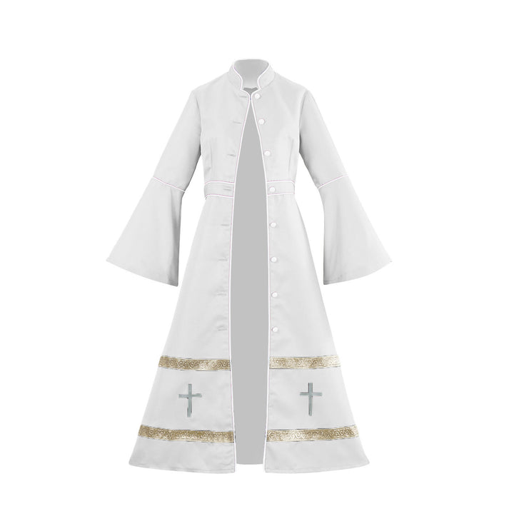 Christianartworkshop Mehrfarbige Priesterrobe mit ausgestellten Ärmeln, Kreuzmotiven und ritueller Ästhetik - Weiß - 3XL - image 12