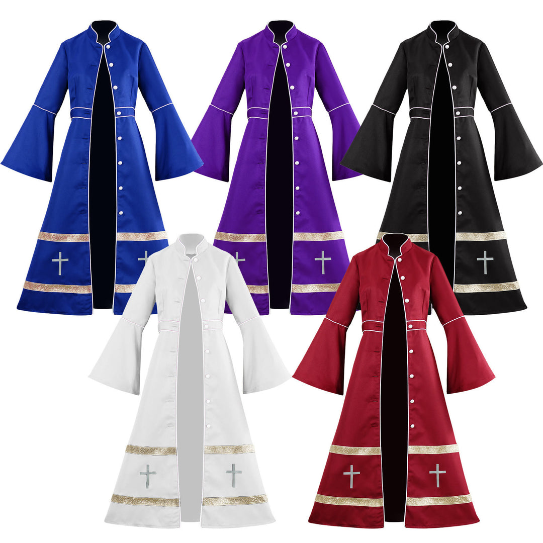 Christianartworkshop Mehrfarbige Priesterrobe mit ausgestellten Ärmeln, Kreuzmotiven und ritueller Ästhetik - image 1