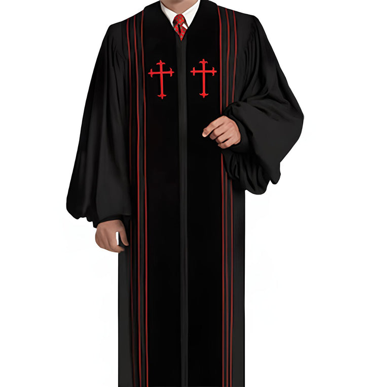 Christianartworkshop Traditionelle schwarze Priesterrobe mit Rotkreuz-Stickerei und formellem Design - image 3