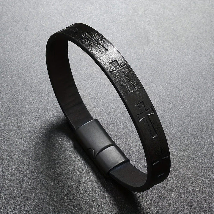 Christianartworkshop Armband aus mehrfarbigem Leder im klassischen Stil mit Magnetschnalle und Kreuzmotiven - Schwarz - image 3